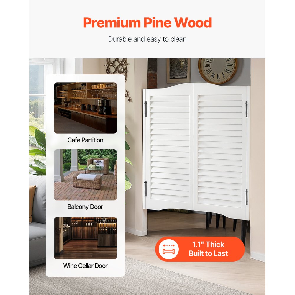 VEVOR Double Saloon Doors, 32"W x 36" H Arched Top Interior Swinging Cafe Doors, Premium Pine Wood, with Hinges & Hardware Kit, Easy to Install, for Hallway Kitchen Bar Pub Entrance, White