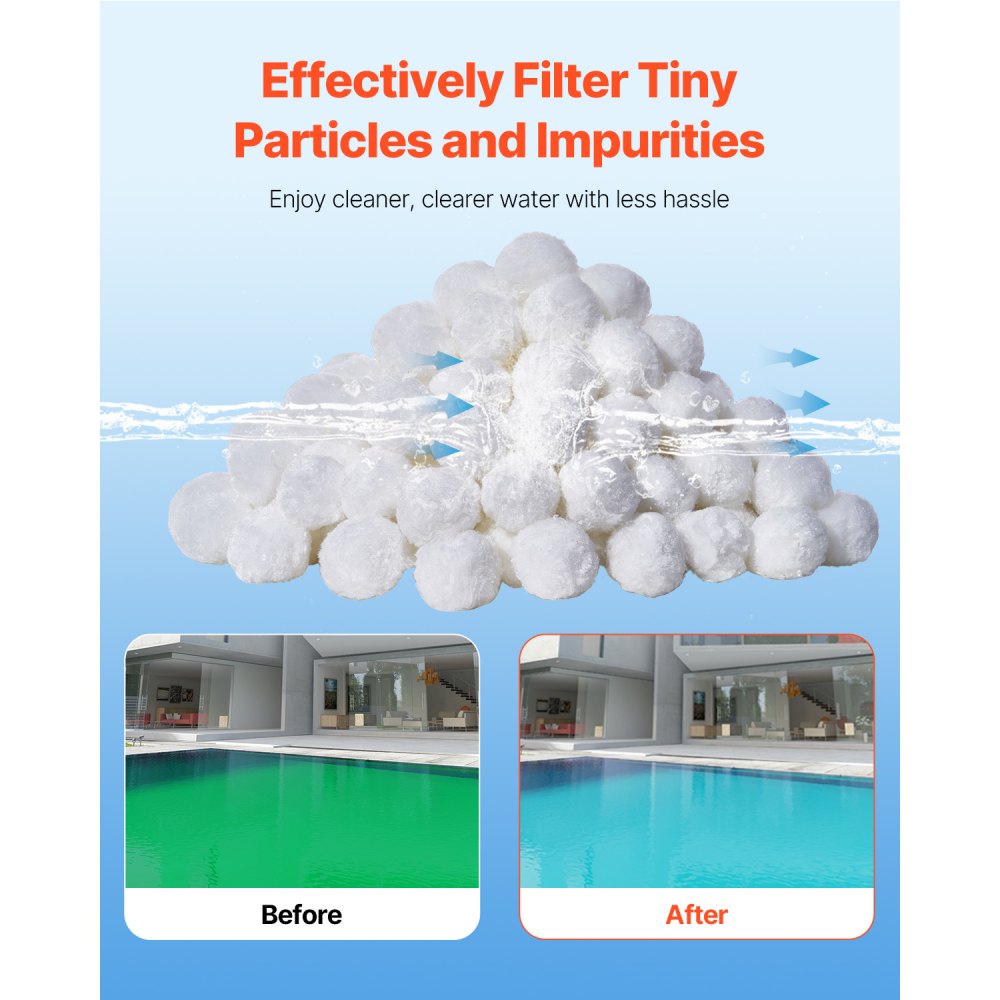 VEVOR Pool Filter Balls for Sand Filter, 1.5 lbs, Filter Balls Replace Pool Filter Sand, Reusable Polyester Fiber Filter Media Balls with Wash Bag, for Swimming Pool Above Ground Pool Aquarium Tank