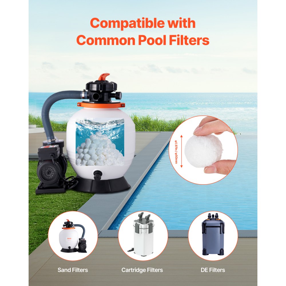VEVOR Pool Filter Balls for Sand Filter, 1.5 lbs, Filter Balls Replace Pool Filter Sand, Reusable Polyester Fiber Filter Media Balls with Wash Bag, for Swimming Pool Above Ground Pool Aquarium Tank