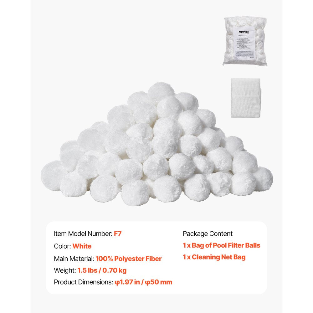 VEVOR Pool Filter Balls for Sand Filter, 1.5 lbs, Filter Balls Replace Pool Filter Sand, Reusable Polyester Fiber Filter Media Balls with Wash Bag, for Swimming Pool Above Ground Pool Aquarium Tank