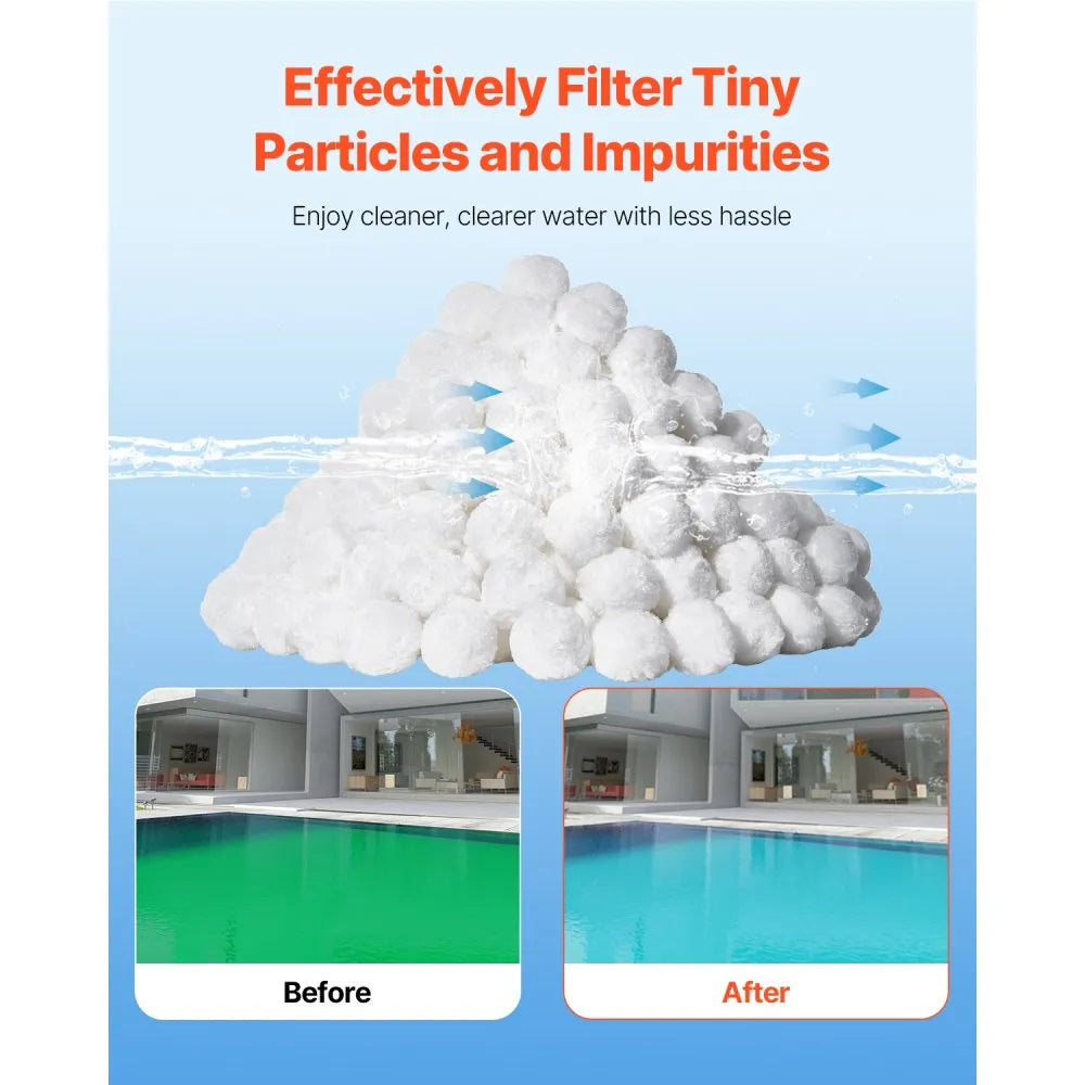 VEVOR Pool Filter Balls for Sand Filter, 3.5 lbs, Filter Balls Replace Pool Filter Sand, Reusable Polyester Fiber Filter Media Balls with Wash Bag, for Swimming Pool Above Ground Pool Aquarium Tank