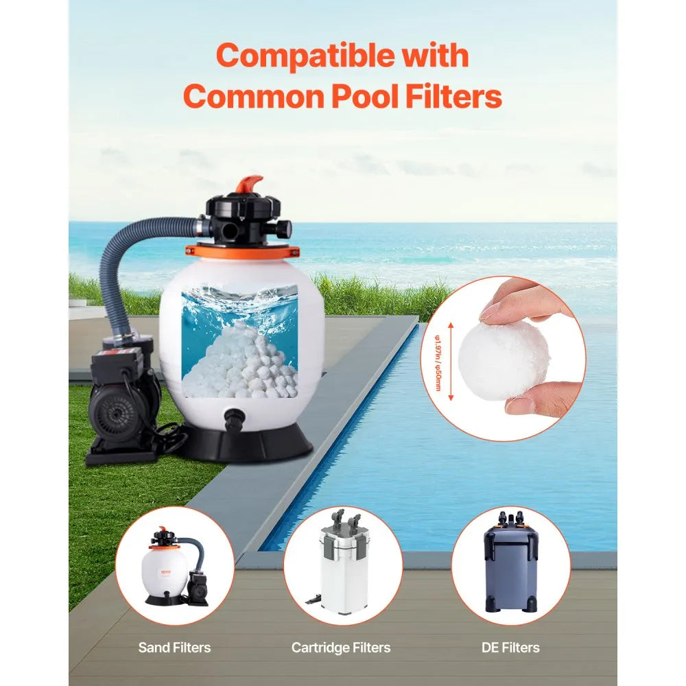 VEVOR Pool Filter Balls for Sand Filter, 3.5 lbs, Filter Balls Replace Pool Filter Sand, Reusable Polyester Fiber Filter Media Balls with Wash Bag, for Swimming Pool Above Ground Pool Aquarium Tank