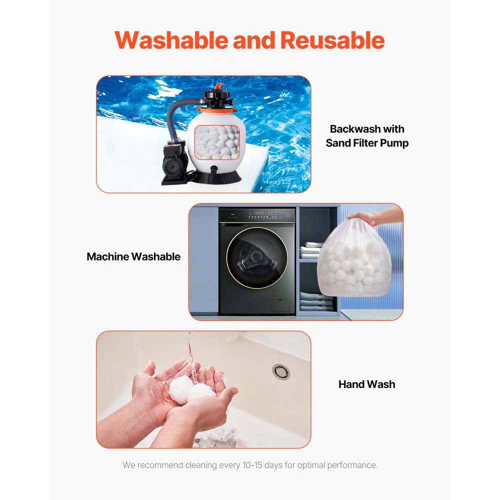 VEVOR Pool Filter Balls for Sand Filter, 4.6 lbs, Filter Balls Replace Pool Filter Sand, Reusable Polyester Fiber Filter Media Balls with Wash Bag, for Swimming Pool Above Ground Pool Aquarium Tank