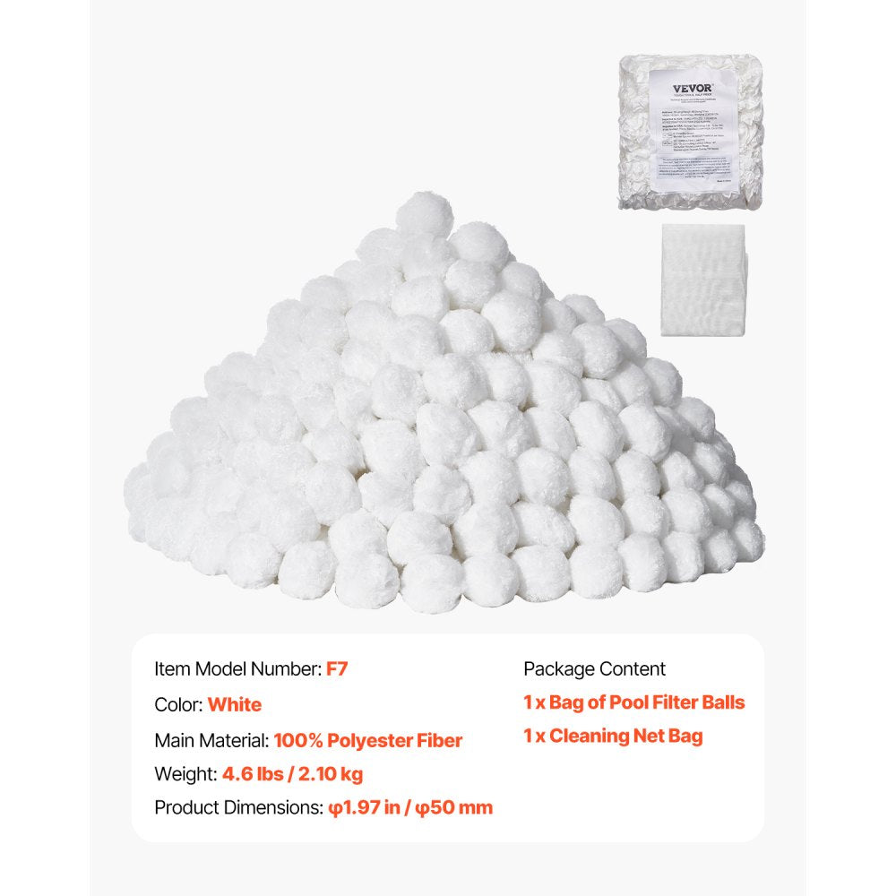 VEVOR Pool Filter Balls for Sand Filter, 4.6 lbs, Filter Balls Replace Pool Filter Sand, Reusable Polyester Fiber Filter Media Balls with Wash Bag, for Swimming Pool Above Ground Pool Aquarium Tank