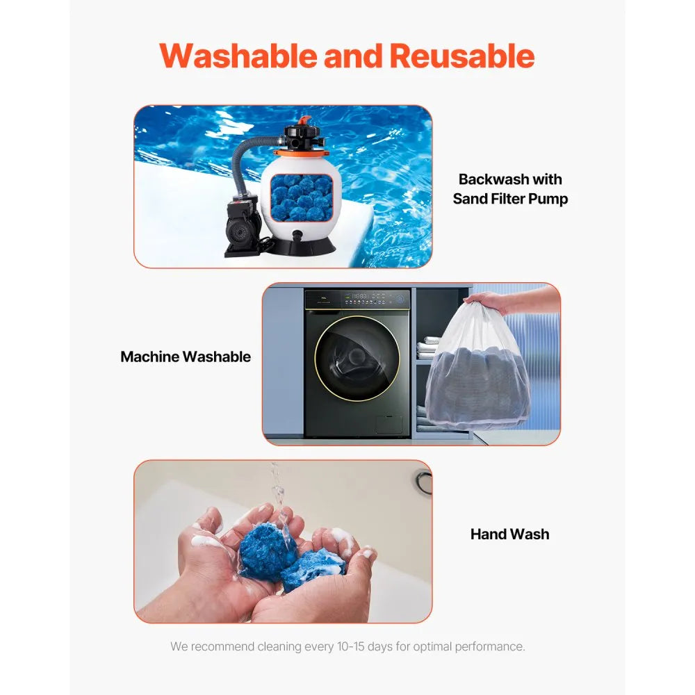 VEVOR Pool Filter Balls for Sand Filter, 3.1 lbs, Filter Balls Replace Pool Filter Sand, Reusable Blue Polyester Fiber Filter Media with Wash Bag, for Swimming Pool Aquarium Tank Above Ground Pool