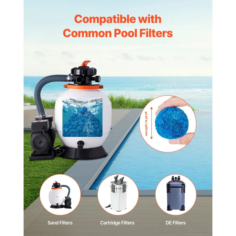 VEVOR Pool Filter Balls for Sand Filter, 3.1 lbs, Filter Balls Replace Pool Filter Sand, Reusable Blue Polyester Fiber Filter Media with Wash Bag, for Swimming Pool Aquarium Tank Above Ground Pool