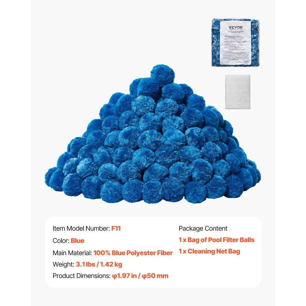 VEVOR Pool Filter Balls for Sand Filter, 3.1 lbs, Filter Balls Replace Pool Filter Sand, Reusable Blue Polyester Fiber Filter Media with Wash Bag, for Swimming Pool Aquarium Tank Above Ground Pool