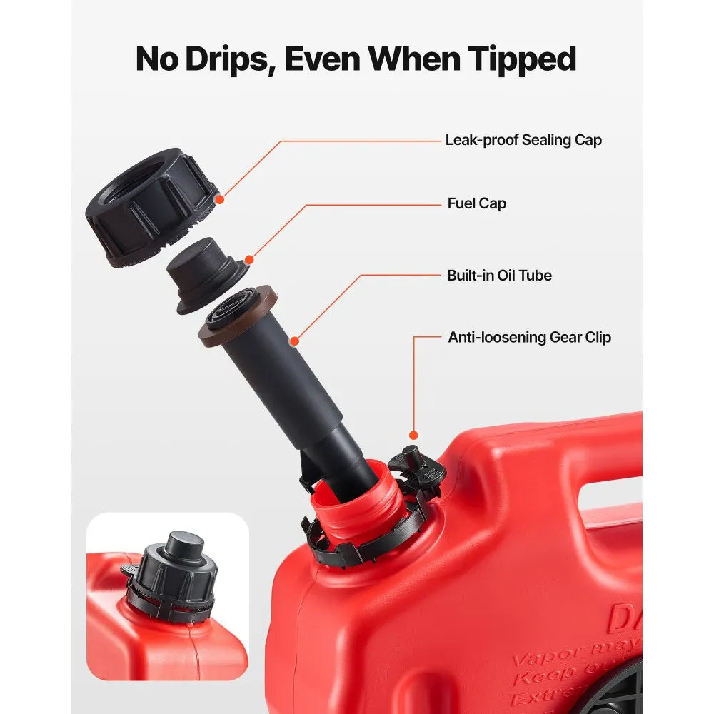 VEVOR Fuel Container, 2.6 Gallon, Gas Can with Spout and Lockable Bracket, 15 L/min Max Flow Rate, Secure & Leak-proof, Portable Flat Fluid Container for Most Cars Motorcycle ATV UTV, Red