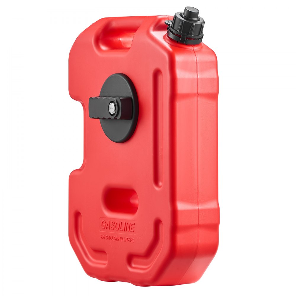 VEVOR Fuel Container, 2.6 Gallon, Gas Can with Spout and Lockable Bracket, 15 L/min Max Flow Rate, Secure & Leak-proof, Portable Flat Fluid Container for Most Cars Motorcycle ATV UTV, Red