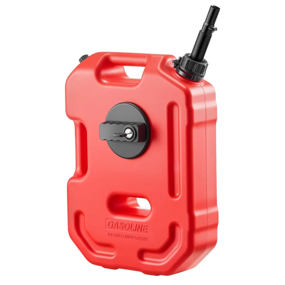 VEVOR Fuel Container, 2.6 Gallon, Gas Can with Spout and Lockable Bracket, 15 L/min Max Flow Rate, Secure & Leak-proof, Portable Flat Fluid Container for Most Cars Motorcycle ATV UTV, Red