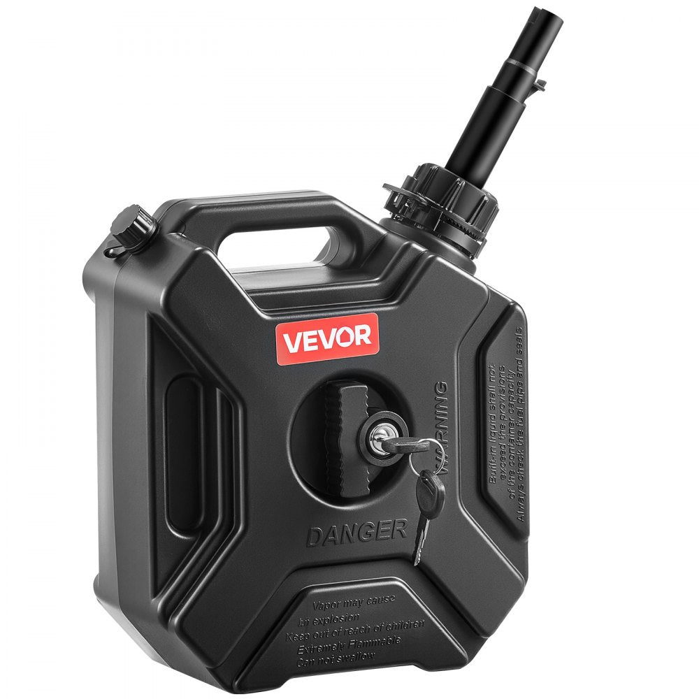 VEVOR Fuel Container, 1.3 Gallon, Gas Can with Spout and Lockable Bracket, 15 L/min Max Flow Rate, Secure & Leak-proof, Portable Flat Fluid Container for Most Cars Motorcycle ATV UTV, Black
