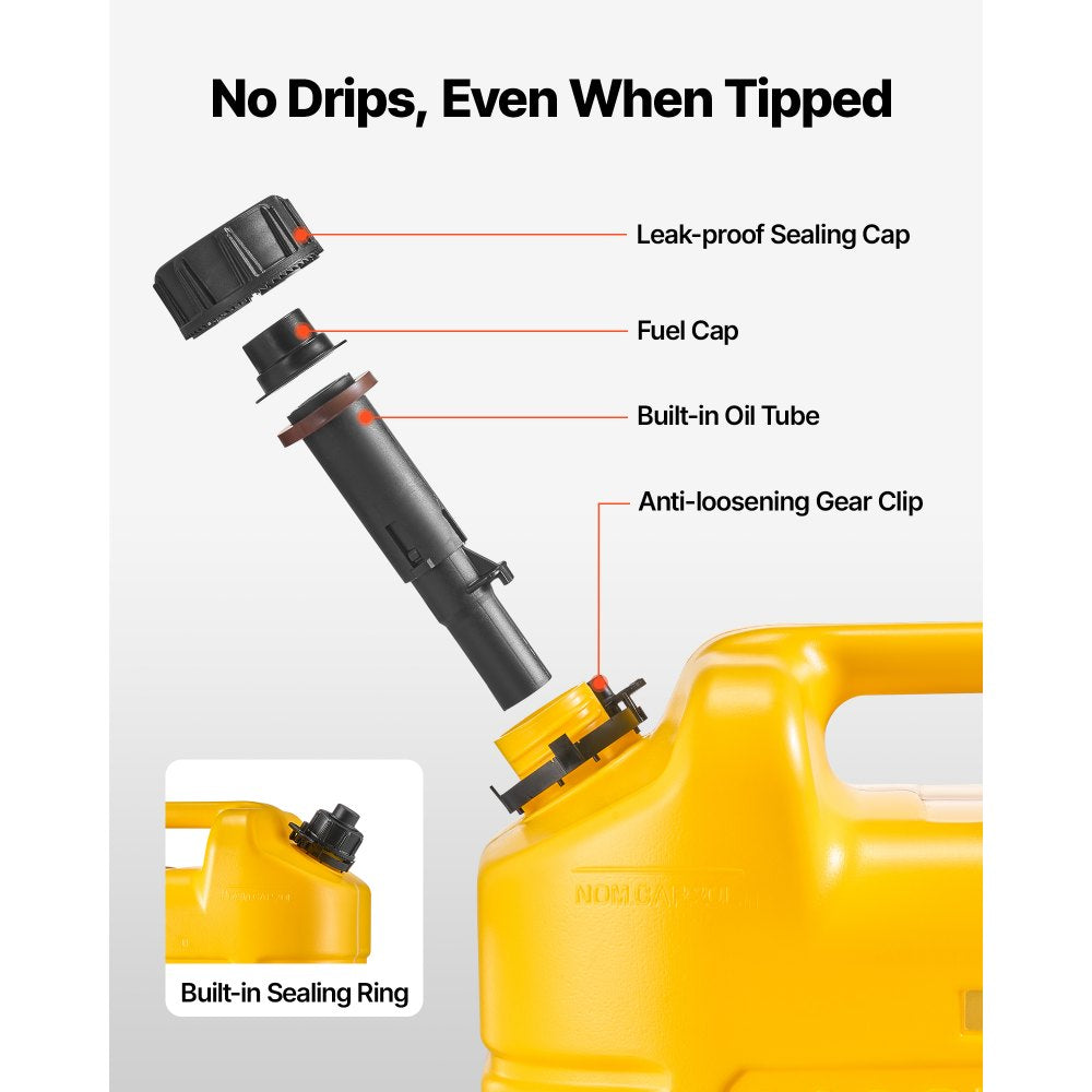 VEVOR Fuel Container, 5 Gallon, Gas Tank with Spout & Clear Scale, 15 L/min Max Flow Rate, Secure & Leak-proof, Portable Flat Fluid Container for Most Cars Motorcycle SUV ATV UTV, Yellow, 2 Packs