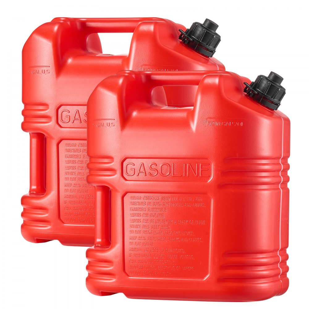 VEVOR Fuel Container, 5 Gallon, Gas Tank with Spout & Clear Scale, 15 L/min Max Flow Rate, Secure & Leak-proof, Portable Flat Fluid Container for Most Cars Motorcycle ATV UTV, Red, 2 Packs