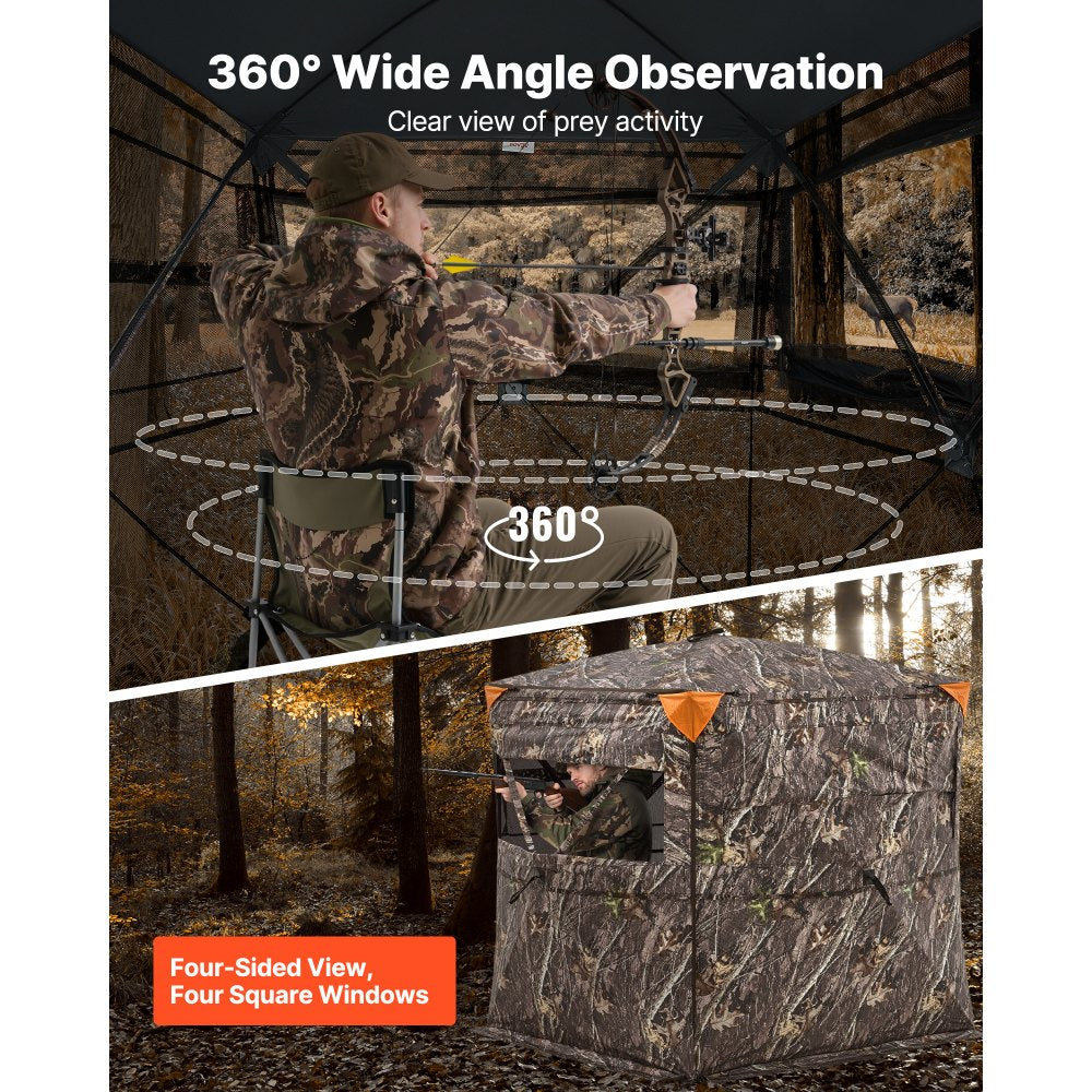 VEVOR Hunting Blind, 2-3 Person See Through Ground Blinds with Carrying Bag, 360 Degree Portable Camouflage Tent, Durable Concealed Shelter with Silent Side Door and Window, for Turkey and Deer