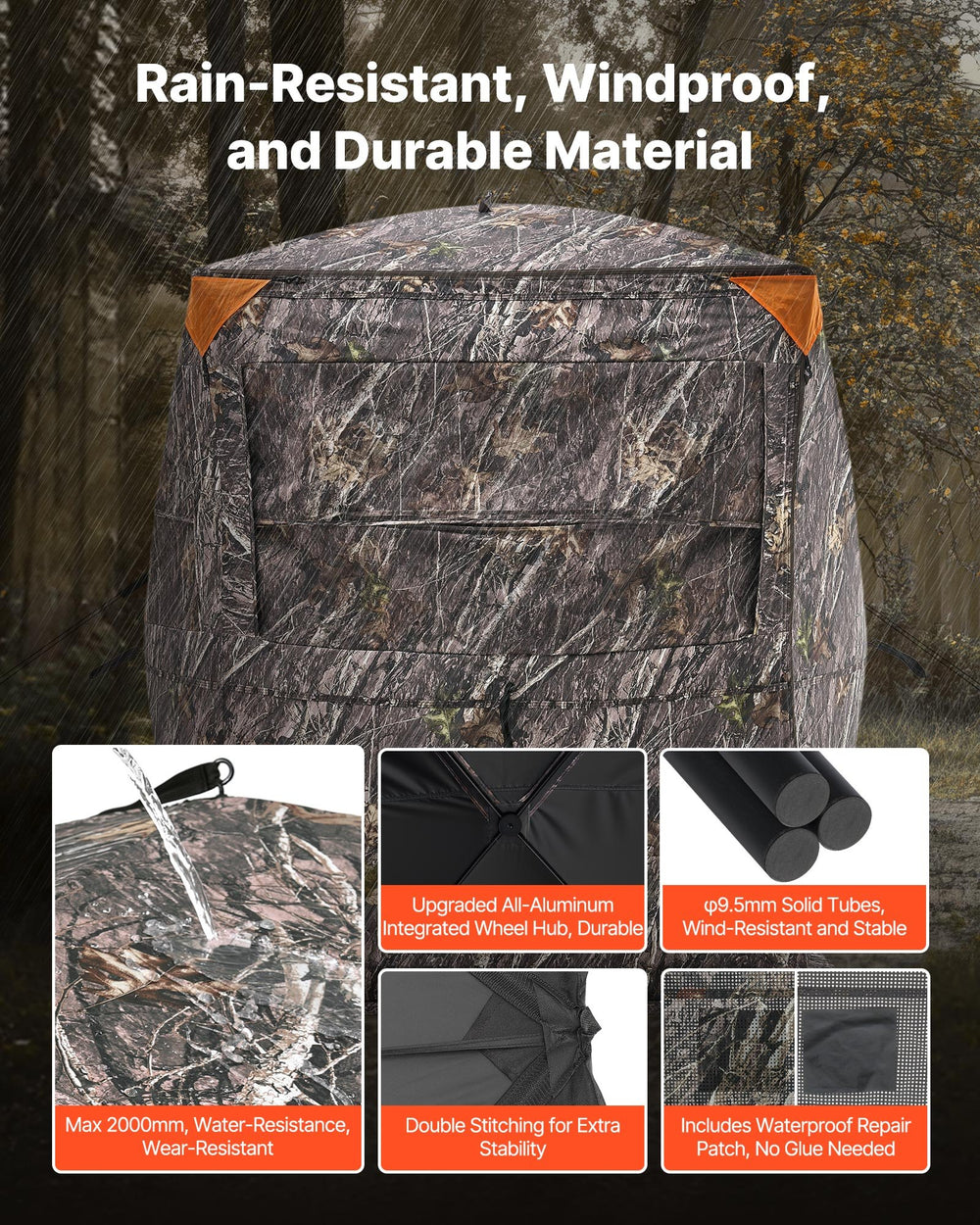 VEVOR Hunting Blind, 2-3 Person Thermal Ground Blinds with Tri-Leg Chair and Carrying Bag, Portable Camouflage Tent, Durable Concealed Shelter with Silent Zipper Door and Window, for Turkey Deer