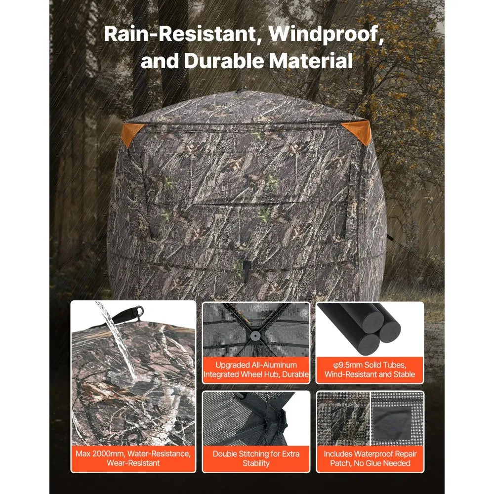 VEVOR Hunting Blind, 4-5 Person See Through Ground Blinds with Carrying Bag, 360 Degree Portable Camouflage Tent, Durable Concealed Shelter with Silent Zipper Door and Window, for Turkey and Deer