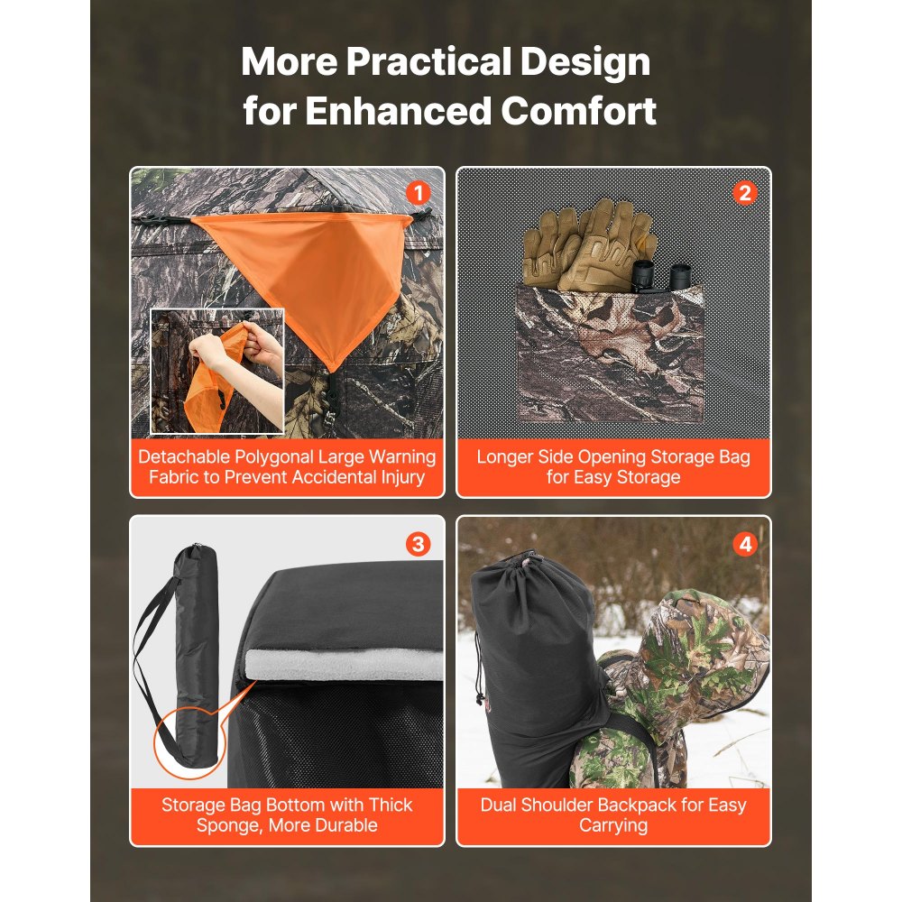 VEVOR Hunting Blind, 4-5 Person See Through Ground Blinds with Carrying Bag, 360 Degree Portable Camouflage Tent, Durable Concealed Shelter with Silent Zipper Door and Window, for Turkey and Deer