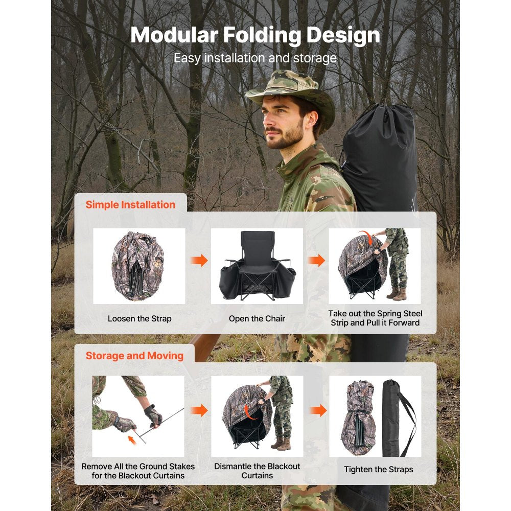 VEVOR Hunting Blind, Single Person Ground Blinds with Carrying Bag, Portable Camouflage Tent, Reinforced Durable Concealed Shelter with Silent Zipper Door and Window, for Turkey and Deer
