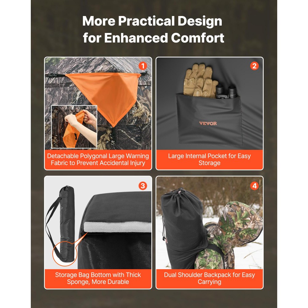 VEVOR Hunting Blind, 270° Ground Blind, 2-3 Person Pop Up Deer Blind for Hunting with Carrying Bag, Portable Resilient Hunting Tent, 3 Horizontal Windows for Turkey and Deer Hunting