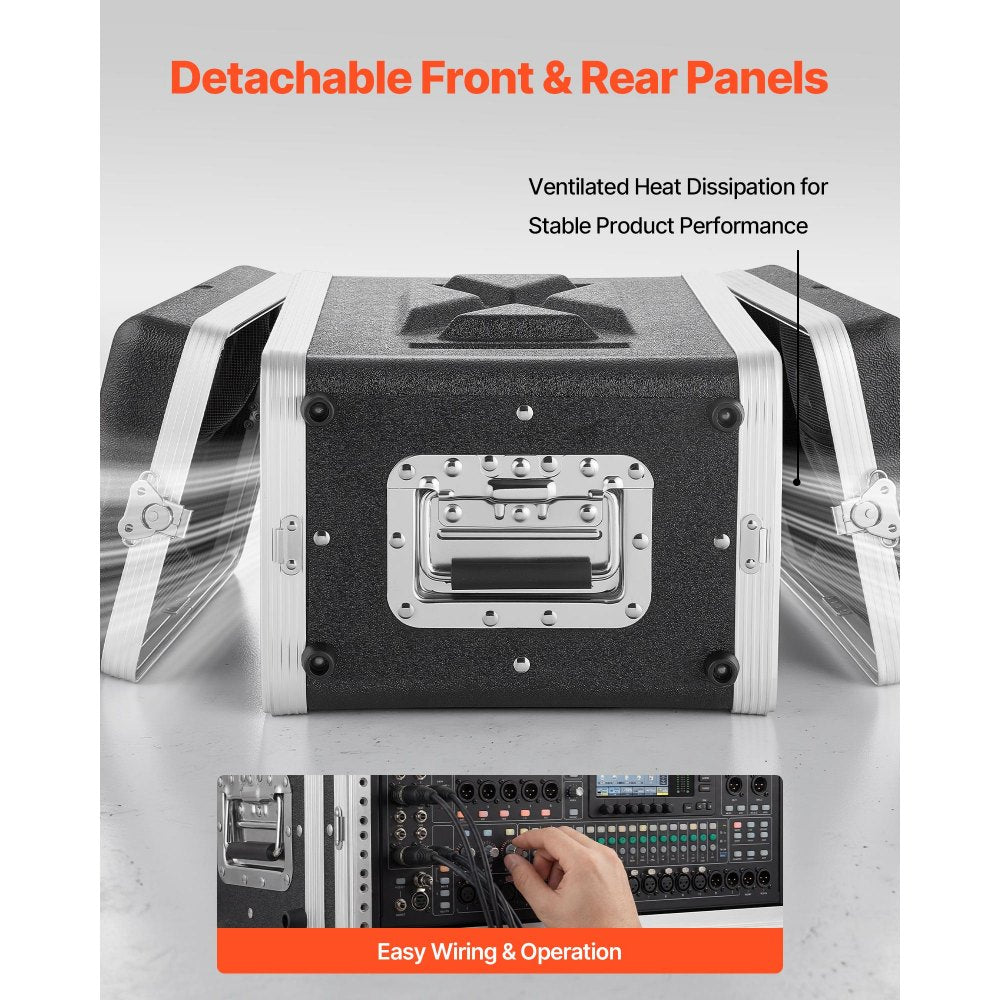 VEVOR 4U Rack Case, 14 in Depth, Server Rack Cabinet Shallow with ABS Construction, Recessed Twist Latches, Detachable Front & Back Cover, Easy Installation, for Amplifier, 11.4 in Internal Depth