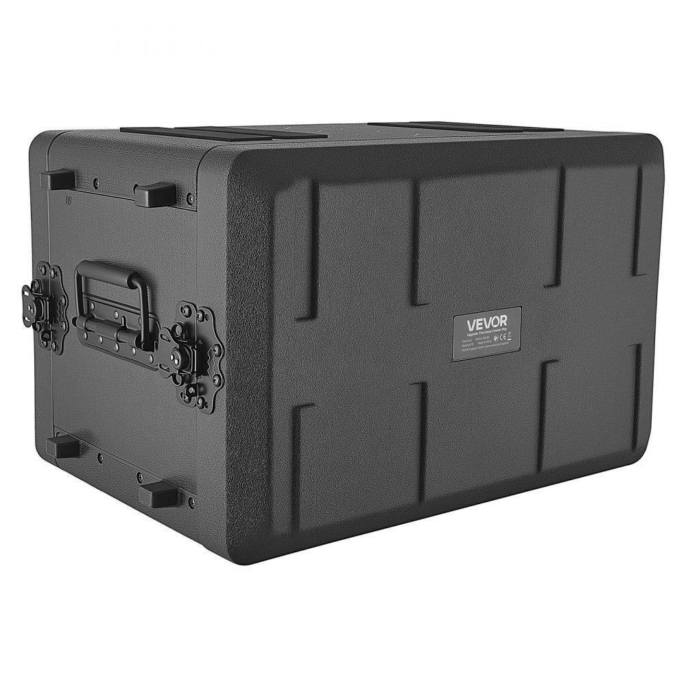 VEVOR 6U Rack Case, 12 in Depth, Rackmount Flight Case Shallow Rack with Microphone Compartment, Polyethylene Construction, Recessed Latches, Easy Installation, for Amplifier, 8.7 in Internal Depth