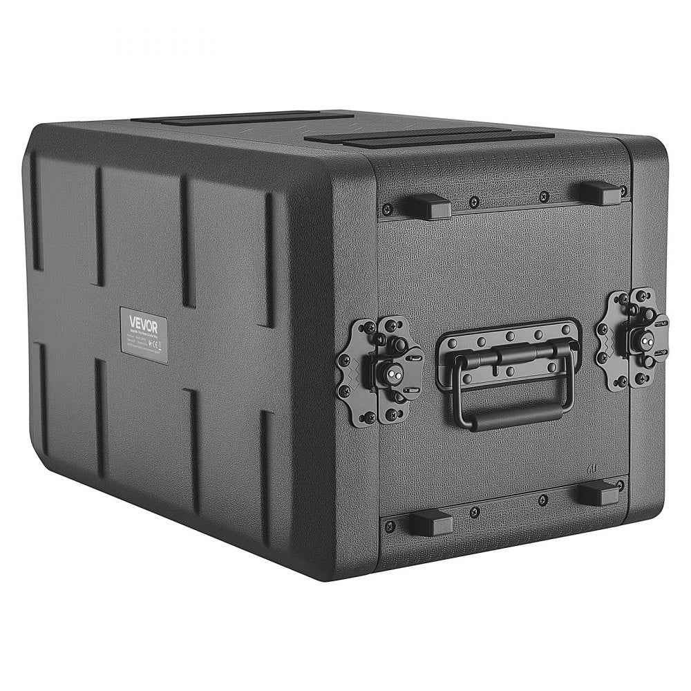 VEVOR 6U Rack Case, 12 in Depth, Rackmount Flight Case Shallow Rack with Microphone Compartment, Polyethylene Construction, Recessed Latches, Easy Installation, for Amplifier, 8.7 in Internal Depth