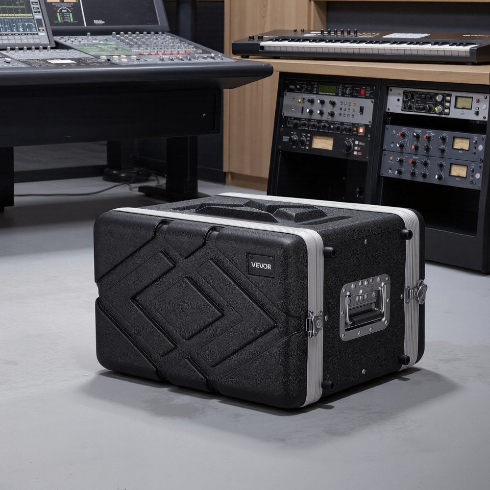 VEVOR 6U Rack Case, 14 in Depth, Server Rack Cabinet Shallow with ABS Construction, Recessed Twist Latches, Detachable Front & Back Cover, Easy Installation, for Amplifier, 11.4 in Internal Depth