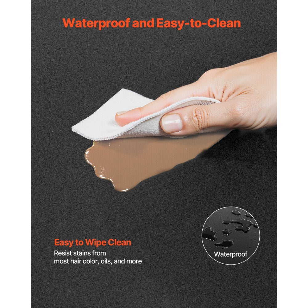 VEVOR Salon Mat for Hair Stylist, 3 x 5 FT Semi-circle Salon Chair Mat, 1/2-inch Thickened Anti Fatigue Barber Shop Floor Mat with Round Cut Out, Easy-to-Clean PVC Surface & Anti-Trip Beveled Edges