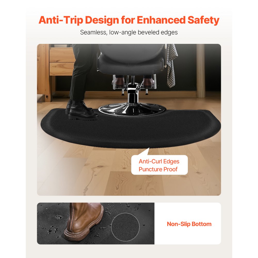 VEVOR Salon Mat for Hair Stylist, 3 x 4 FT Semi-circle Salon Chair Mat, 1/2-inch Thickened Anti Fatigue Barber Shop Floor Mat with Round Cut Out, Easy-to-Clean PVC Surface & Anti-Trip Beveled Edges