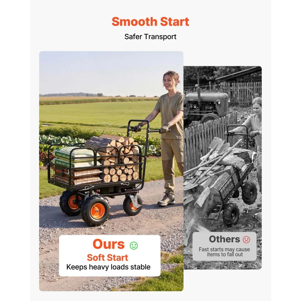 VEVOR Electric Utility Cart, 36V 432Wh Battery Powered Electric Wagon, 500W Power Wheelbarrow with Brake, 500 lbs Load Heavy Duty Steel Garden Cart for Farm and Yard All Purpose Modular Cargo Bed