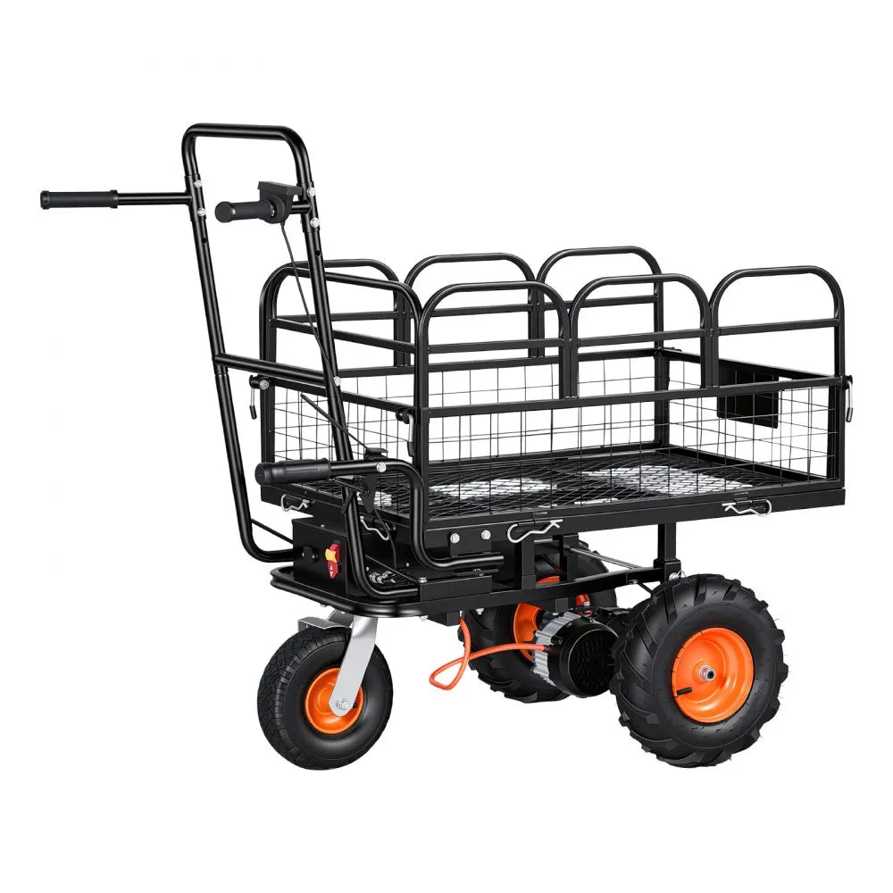 VEVOR Electric Utility Cart, 36V 432Wh Battery Powered Electric Wagon, 500W Power Wheelbarrow with Brake, 500 lbs Load Heavy Duty Steel Garden Cart for Farm and Yard All Purpose Modular Cargo Bed