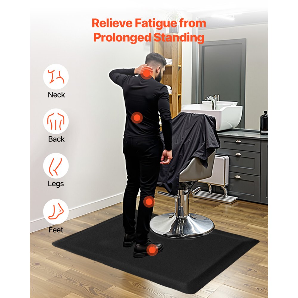 VEVOR Salon Mat for Hair Stylist, 3 x 5 FT Rectangle Salon Chair Mat Anti Fatigue, 1/2" Thickened PVC + NBR Barber Shop Floor Mat with Round Cut Out, Anti-Trip Beveled Edges & Non-slip Bottom