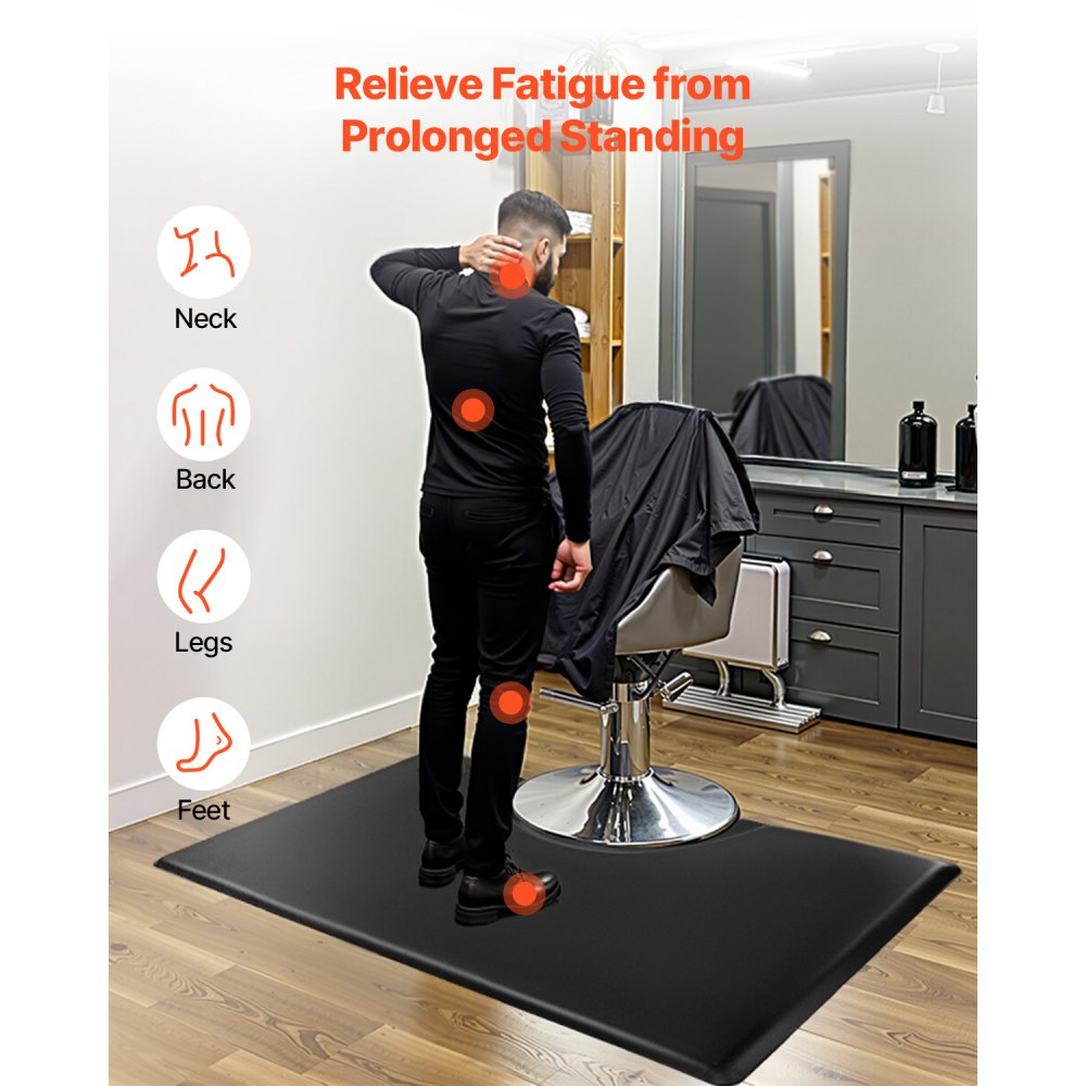 VEVOR Salon Mat for Hair Stylist, 3 x 5 FT Rectangle Salon Chair Mat Anti Fatigue, 7/8" Thickened PVC + PU Barber Shop Floor Mat with Round Cut Out, Anti-Trip Beveled Edges & Non-slip Bottom