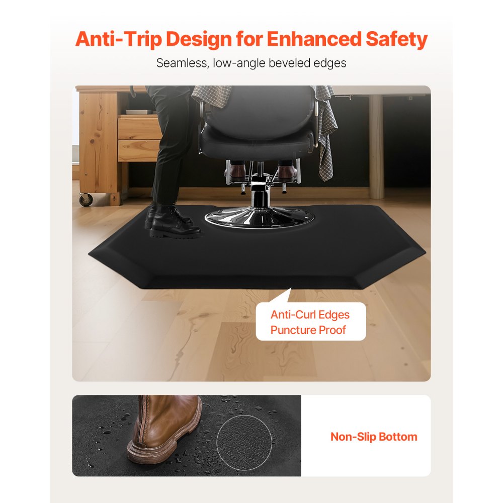 VEVOR Salon Mat for Hair Stylist, 4 x 5 FT Hexagon Salon Chair Mat Anti Fatigue, 1-inch Thickened Barber Shop Floor Mat with Round Cut Out, Easy-to-Clean PVC Surface & Anti-Trip Beveled Edges
