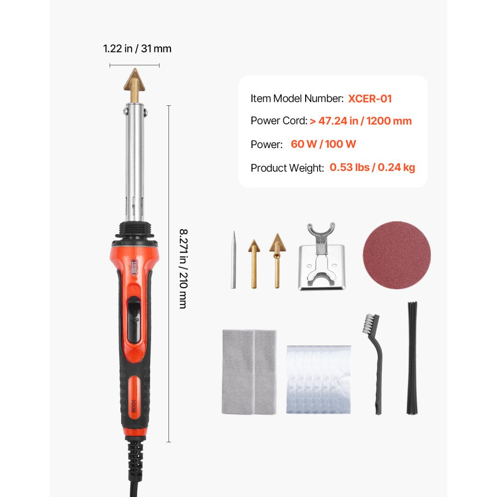 VEVOR Plastic Welder Kit, 60W/100W Dual-Power Plastic Welding Soldering Iron with 3 Welding Tips and 20 Welding Rods, Professional Plastic Repair Welding Tool for Car Bumper, Kayaks, Toys, Electronics