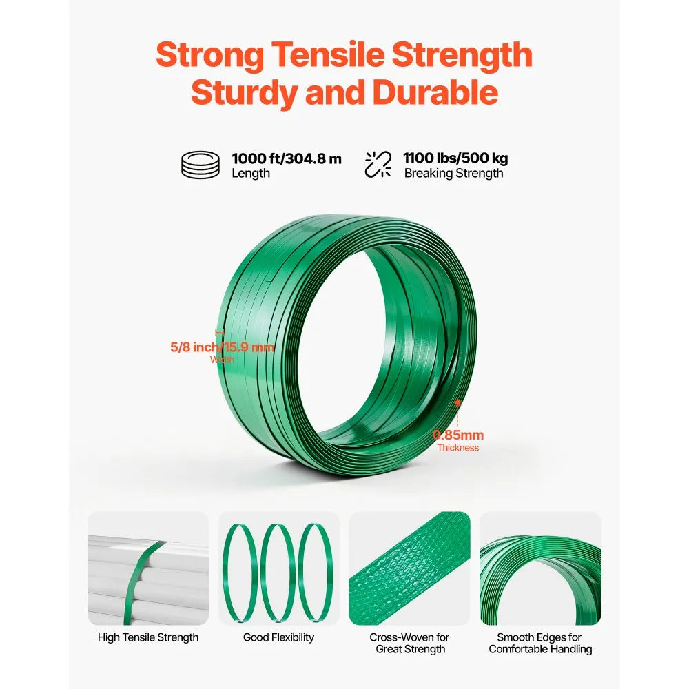VEVOR Banding Strapping Kit, Heavy Duty Banding Sealer Tool with 1000 ft Length PET Band, 300 Metal Seals, Plastic Manual Pallet Packaging Strapping Kit for Warehouse/Shipping/Moving/Home, Orange