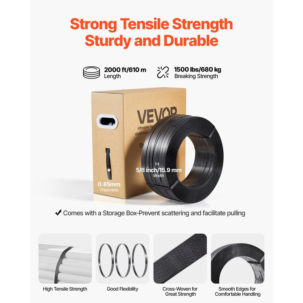 VEVOR Banding Strapping Kit, Heavy Duty Banding Sealer Tool with 2000 ft PET Band, 600 Metal Seals, 200 Corner Protectors, Plastic Pallet Packaging Strapping Kit for Warehouse, Transportation, Home