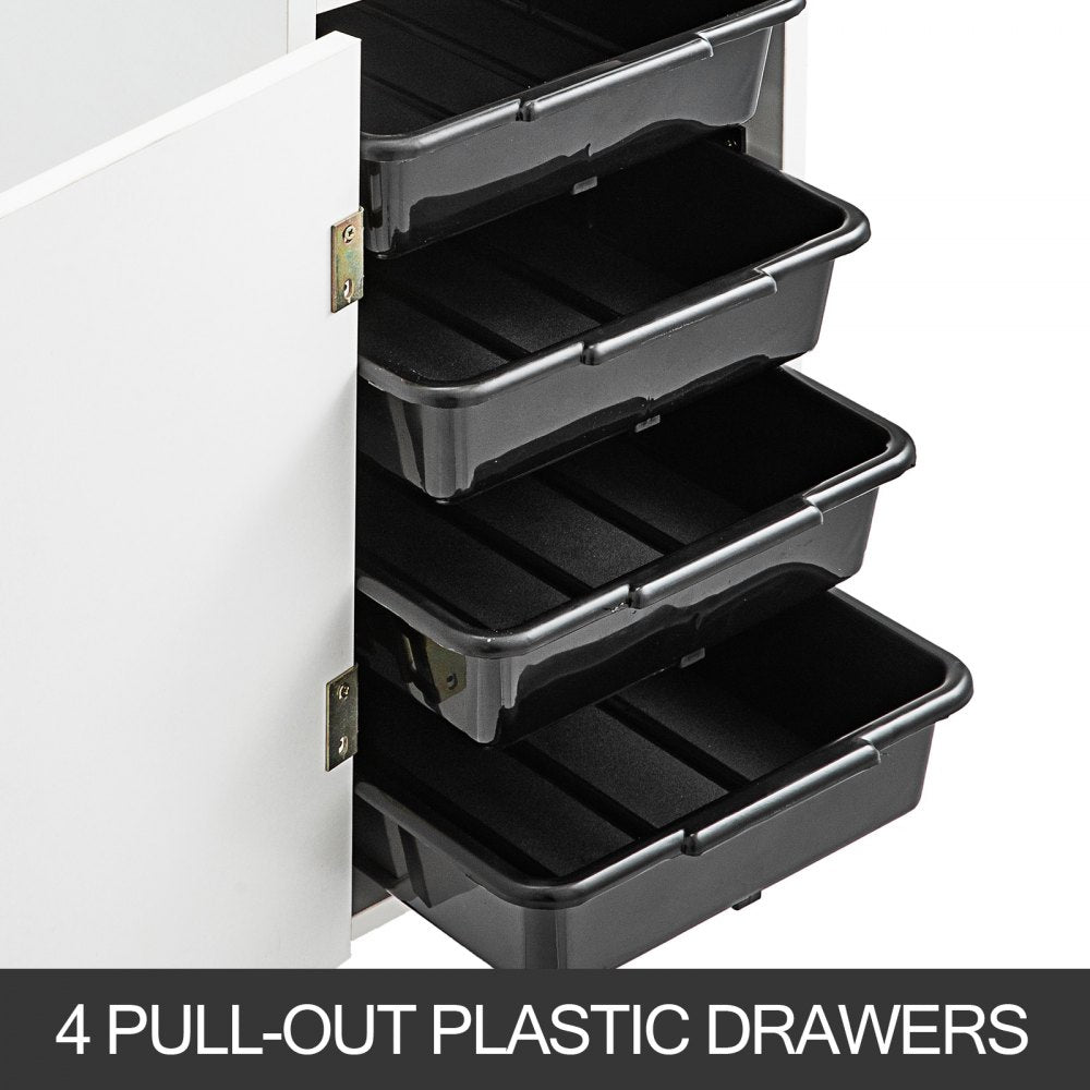VEVOR Salon SPA Beauty Hairdressing Cart White Storage Trolley with 4 Drawers Rolling Wheels Lockable 2 Keys with Hairdryer Holder Space-Saving Side Tray