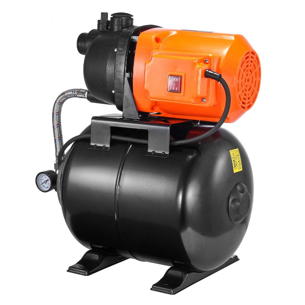 VEVOR 1 HP Shallow Well Pump with Pressure Tank, 1000 GPH/3700 L/H, Automatic Irrigation Water Booster Pump with 164 ft Lift 20/40 PSI Pressure Switch, Thermoplastic Pump Head for Home Garden Lawn