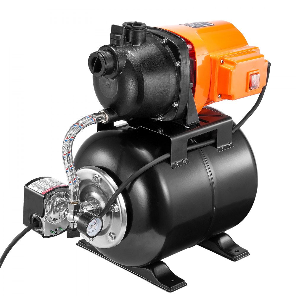 VEVOR 1 HP Shallow Well Pump with Pressure Tank, 1000 GPH/3700 L/H, Automatic Irrigation Water Booster Pump with 164 ft Lift 20/40 PSI Pressure Switch, Thermoplastic Pump Head for Home Garden Lawn