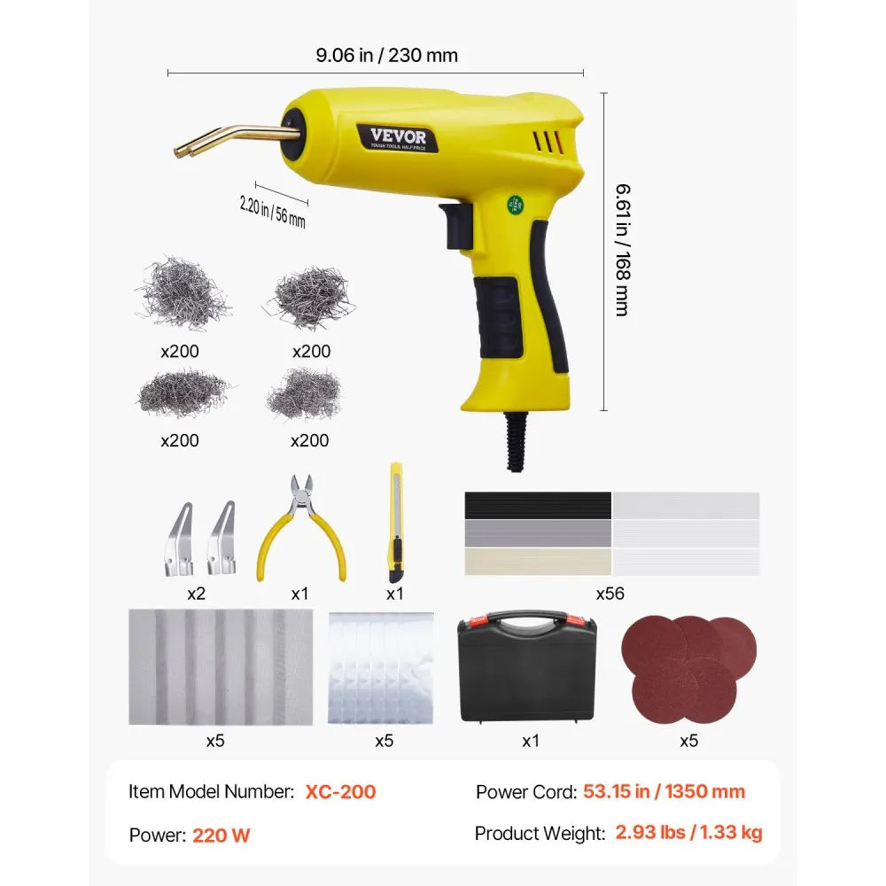 VEVOR Plastic Welding Kit, 220W Plastic Welder Gun with 800PCS Hot Staples & 56PCS Welding Rods, Professional Hot Staple Welding Gun with LED Light, Carrying Case for Kayak, Toys, Car Bumper Repair
