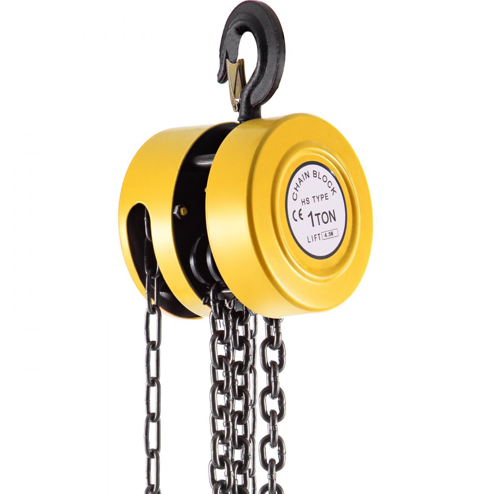 VEVOR Hand Chain Hoist, 2200 lbs /1 Ton Capacity Chain Block, 15ft/4.5m Lift Manual Hand Chain Block, Manual Hoist with Industrial-Grade Steel Construction for Lifting Good in Transport & Workshop, Ye