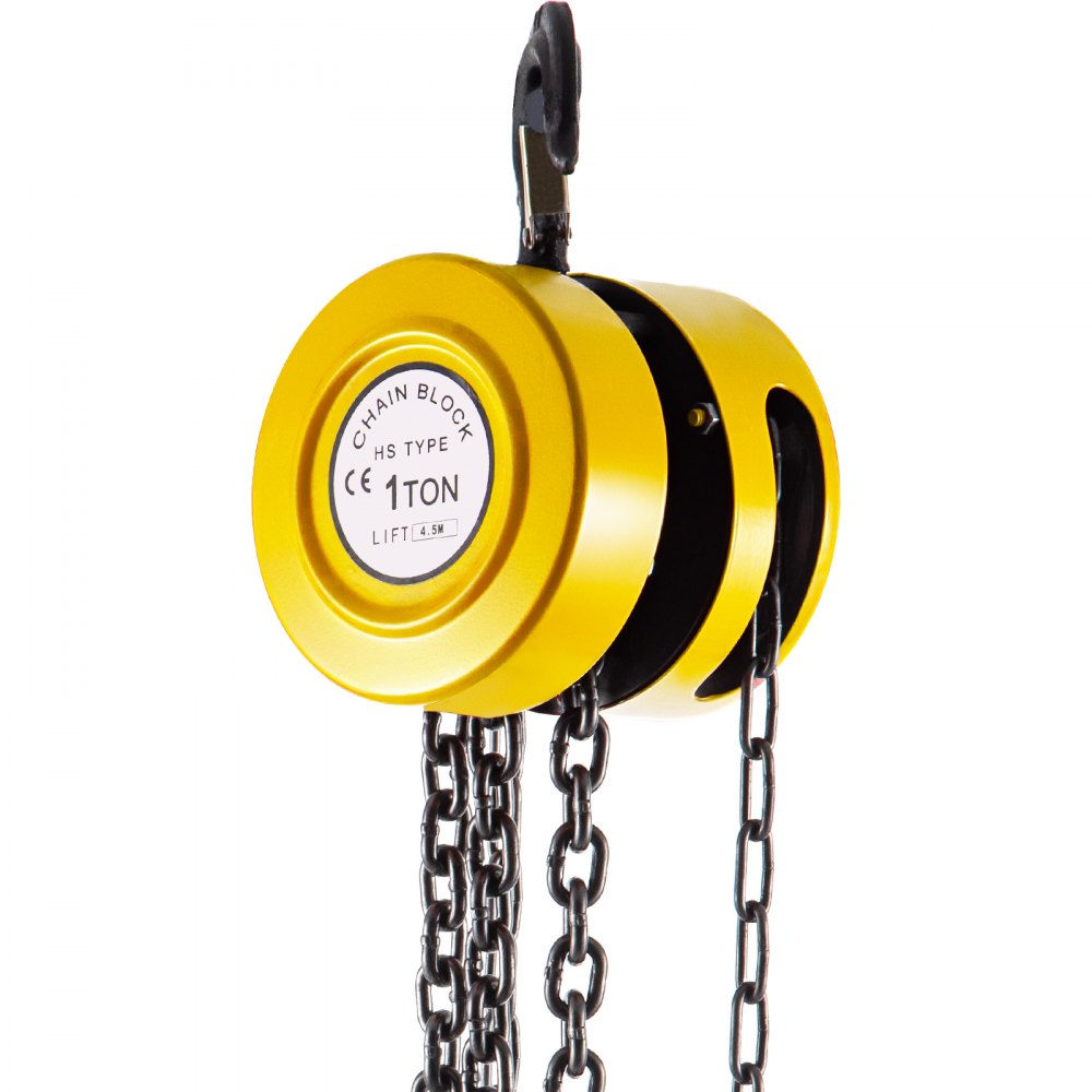 VEVOR Hand Chain Hoist, 2200 lbs /1 Ton Capacity Chain Block, 15ft/4.5m Lift Manual Hand Chain Block, Manual Hoist with Industrial-Grade Steel Construction for Lifting Good in Transport & Workshop, Ye