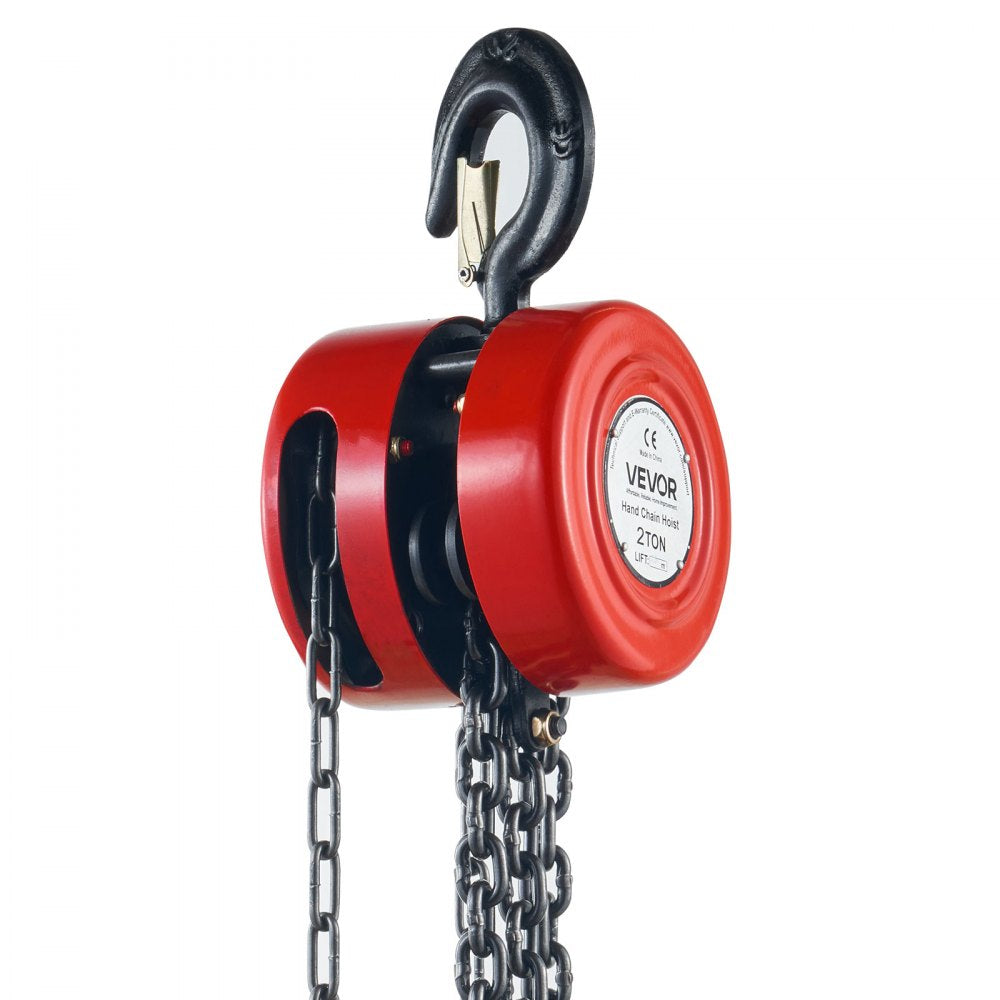 VEVOR Hand Chain Hoist, 4400 lbs /2 Ton Capacity Chain Block, 8ft/2.5m Lift Manual Hand Chain Block, Manual Hoist with Industrial-Grade Steel Construction for Lifting Good in Transport & Workshop, Red