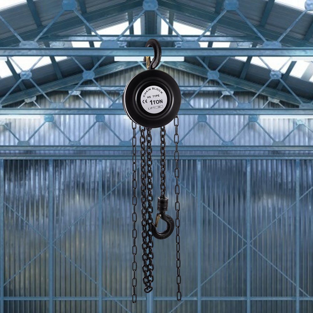 VEVOR Hand Chain Hoist, 2200 lbs /1 Ton Capacity Chain Block, 10ft/3m Lift Manual Hand Chain Block, Manual Hoist with Industrial-Grade Steel Construction for Lifting Good in Transport & Workshop, Blac