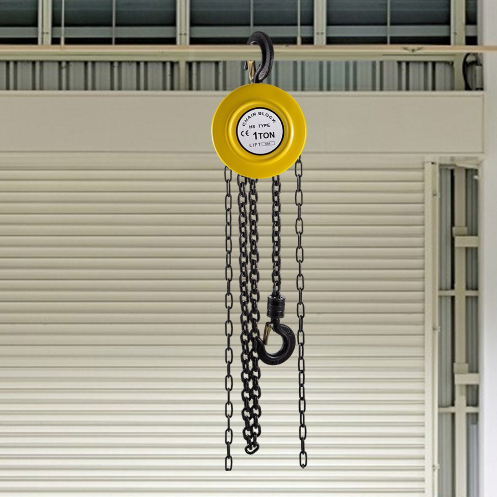 VEVOR Hand Chain Hoist, 2200 lbs /1 Ton Capacity Chain Block, 20ft/6m Lift Manual Hand Chain Block, Manual Hoist with Industrial-Grade Steel Construction for Lifting Good in Transport & Workshop, Yell