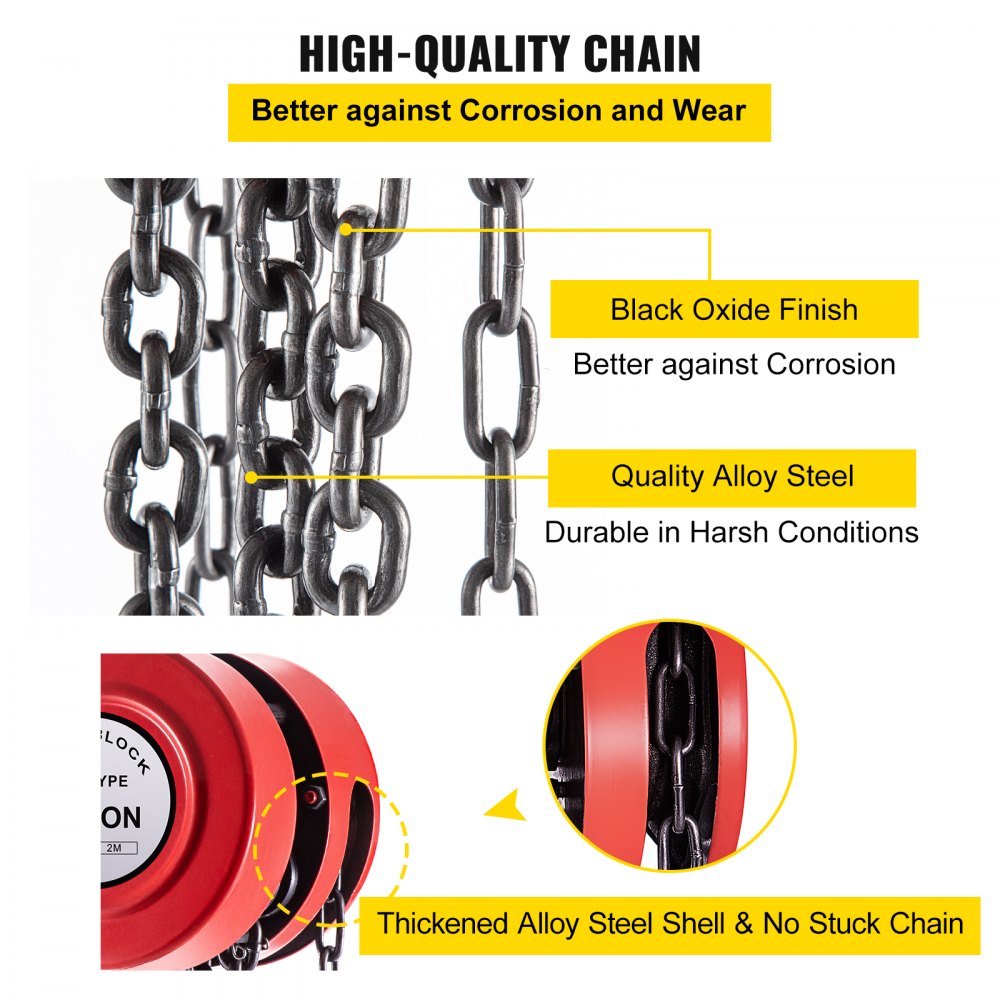 VEVOR Hand Chain Hoist, 4400 lbs /2 Ton Capacity Chain Block, 7ft/2m Lift Manual Hand Chain Block, Manual Hoist with Industrial-Grade Steel Construction for Lifting Good in Transport & Workshop, Red