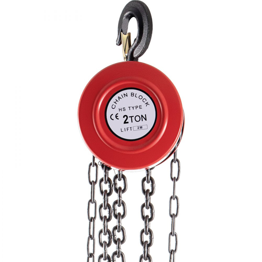 VEVOR Hand Chain Hoist, 4400 lbs /2 Ton Capacity Chain Block, 7ft/2m Lift Manual Hand Chain Block, Manual Hoist with Industrial-Grade Steel Construction for Lifting Good in Transport & Workshop, Red