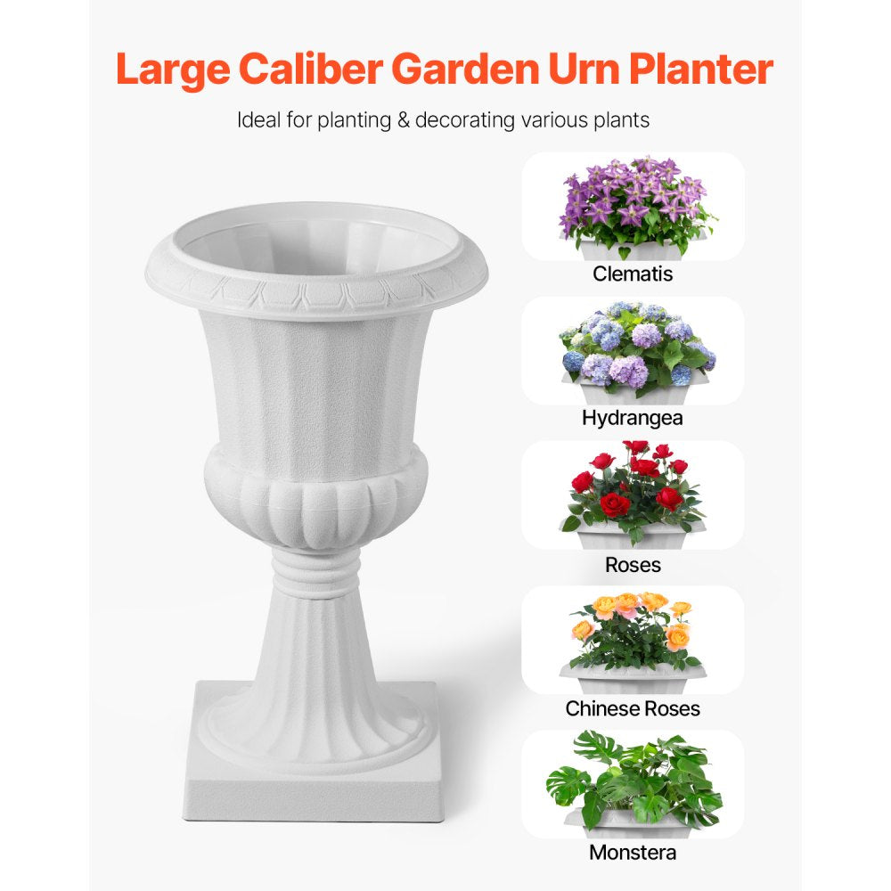 VEVOR Plastic Urn Planters, 9.8 x 16.5 Inch, 2 Pack White Classic Flower Pots Front Porch Planters, Indoor & Outdoor Vase for Wedding, Party, Event, Home, Stage, Garden, Balcony, Patio Decoration