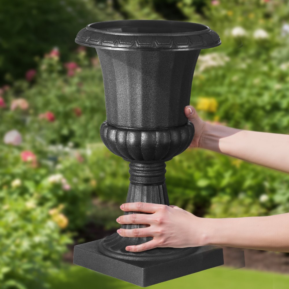 VEVOR Plastic Urn Planters, 9.8 x 16.5 Inch, 2 Pack Black Classic Flower Pots Front Porch Planters, Indoor & Outdoor Vase for Wedding, Party, Event, Home, Stage, Garden, Balcony, Patio Decoration